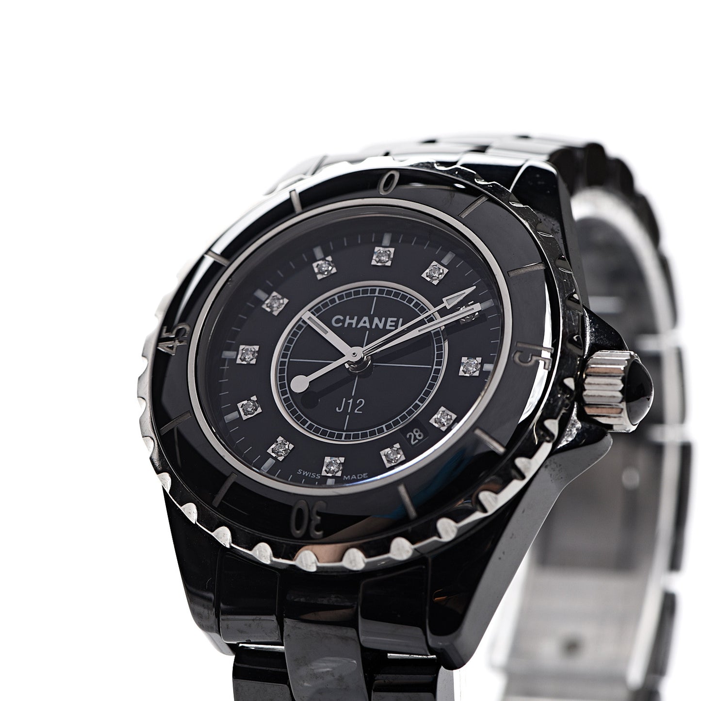Stainless Steel Ceramic Diamond 33mm J12 Quartz Watch Black