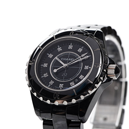 Chanel Stainless Steel Ceramic Diamond 33mm J12 Quartz Watch Black 7 of 8