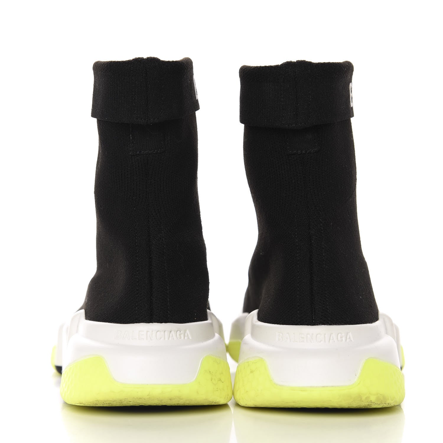 Balenciaga Neoprene Knit Womens Speed Cuffed Sneakers 35 Black White Yellow Fluo 6 of 9
