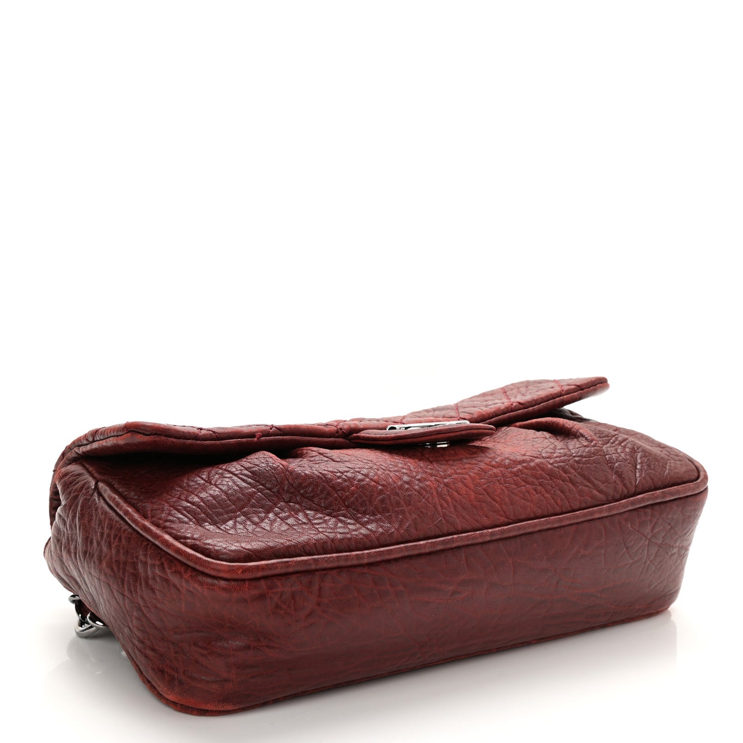 Distressed Lambskin Lady Braid Flap Burgundy