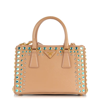 Prada Saffiano Vernice Studded Crystal Small Galleria Double Zip Tote Cammeo 1 of 9