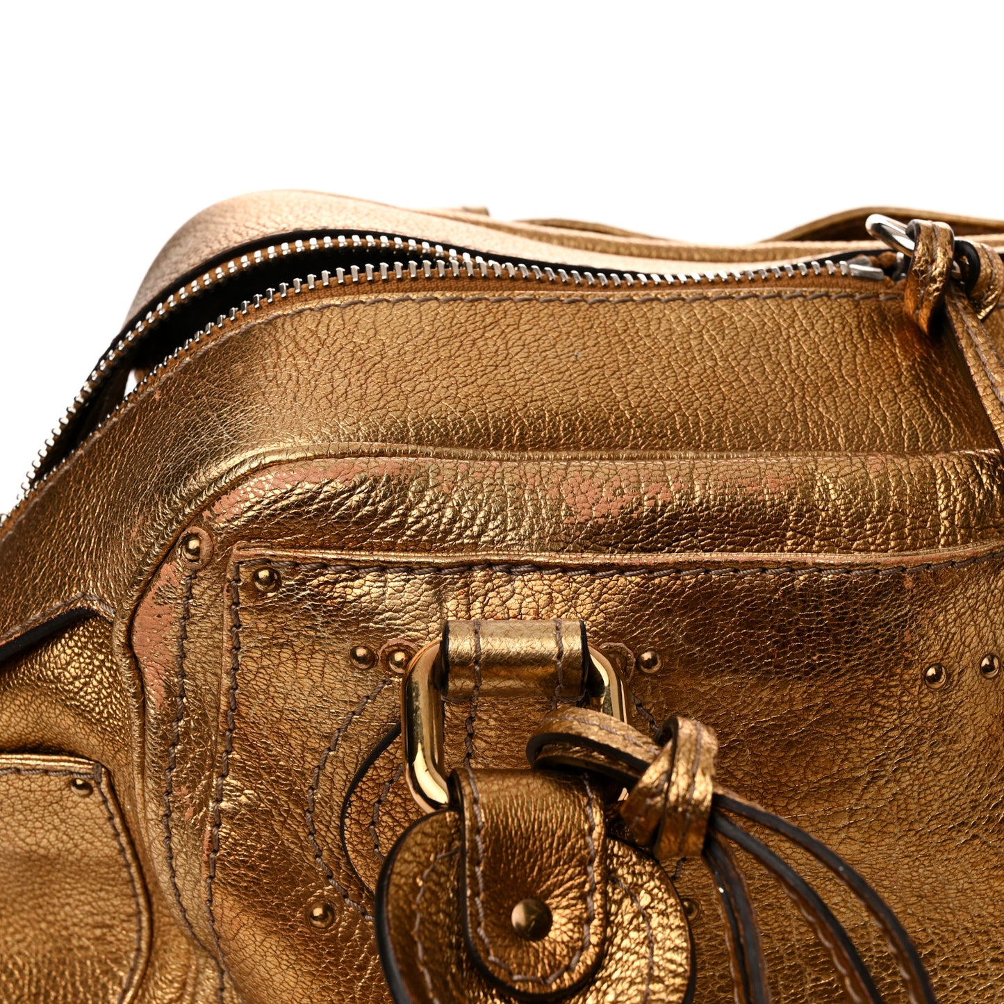 Metallic Calfskin Crystal Paddington Satchel Gold