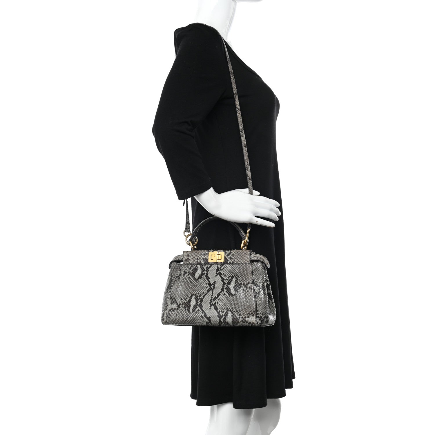 Fendi Snakeskin Camoscio Mini Peekaboo Iconic Satchel Asfalto Nocciola 2 of 11