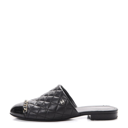 Chanel Lambskin Patent Quilted Chain Mules 38 Black 1 of 16
