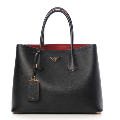 Prada Saffiano Cuir Large Double Bag Black Ciliegia 1 of 6
