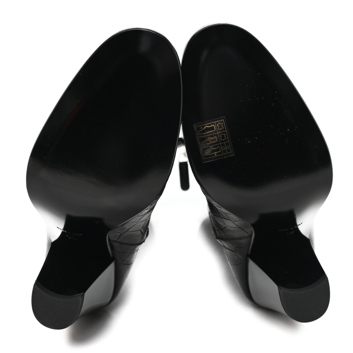 Calfskin Crocodile Embossed Cap Toe High Boots 38 Black