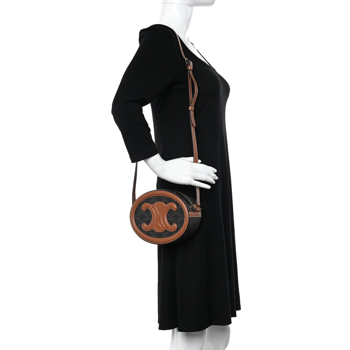 Canvas Calfskin Cuir Triomphe Oval Purse Crossbody Tan