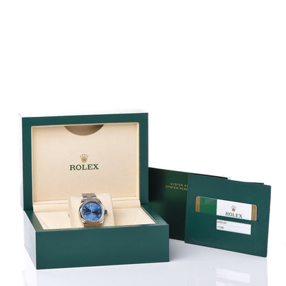 Rolex Stainless Steel 31mm Oyster Perpetual Watch Azzurro Blue Roman 177200 7 of 7