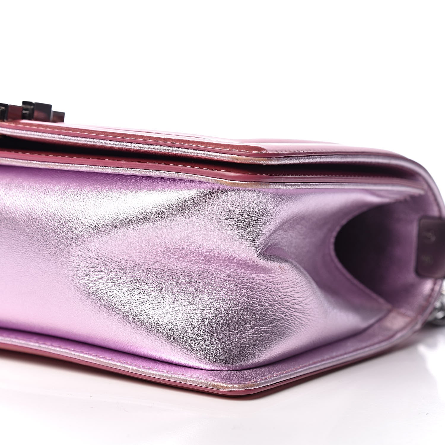 Chanel Metallic Patent Calfskin Quilted Medium Boy Flap Light Pink 9 of 17