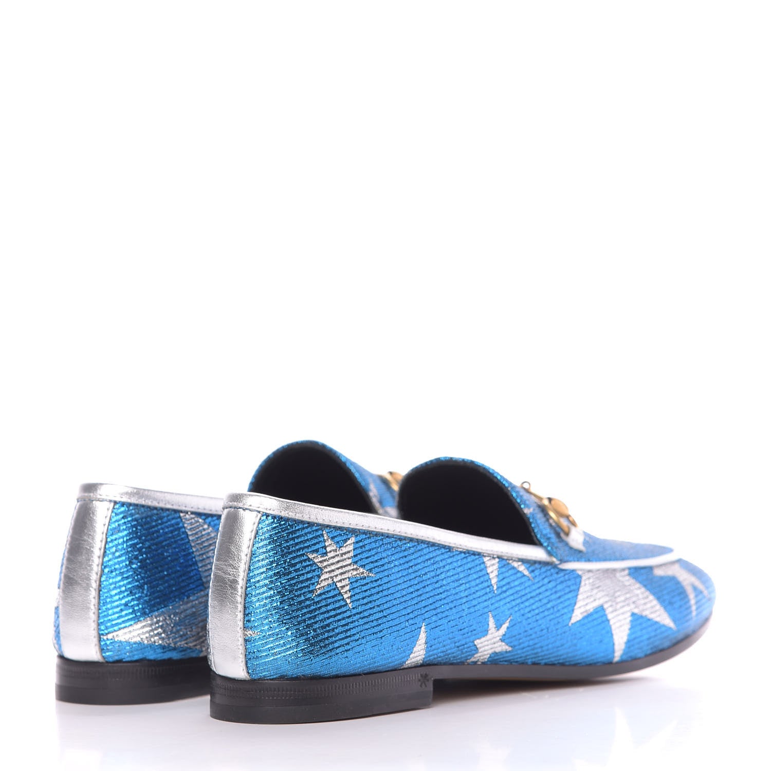 Gucci Lurex Calfskin Starry Sky Womens Jordaan Loafers 38 Bluette Silver 4 of 10