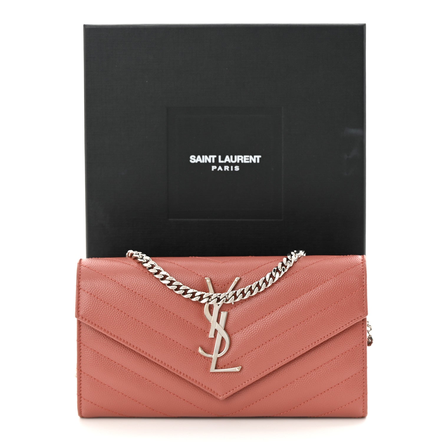 Saint Laurent Grain De Poudre Matelasse Chevron Small Monogram Chain Wallet Blush Fonce 12 of 12