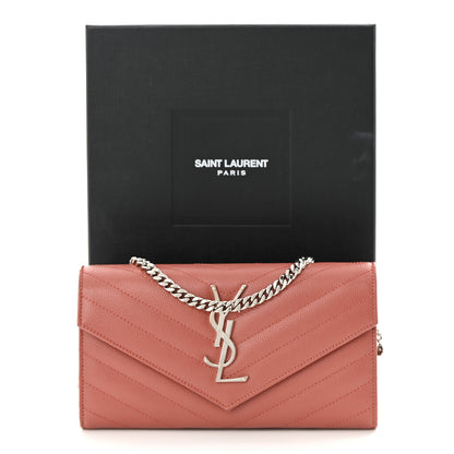Saint Laurent Grain De Poudre Matelasse Chevron Small Monogram Chain Wallet Blush Fonce 12 of 12