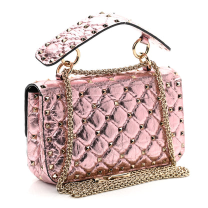Valentino Garavani Metallic Wrinkled Lambskin Small Rockstud Spike Shoulder Bag Lipstick 3 of 10