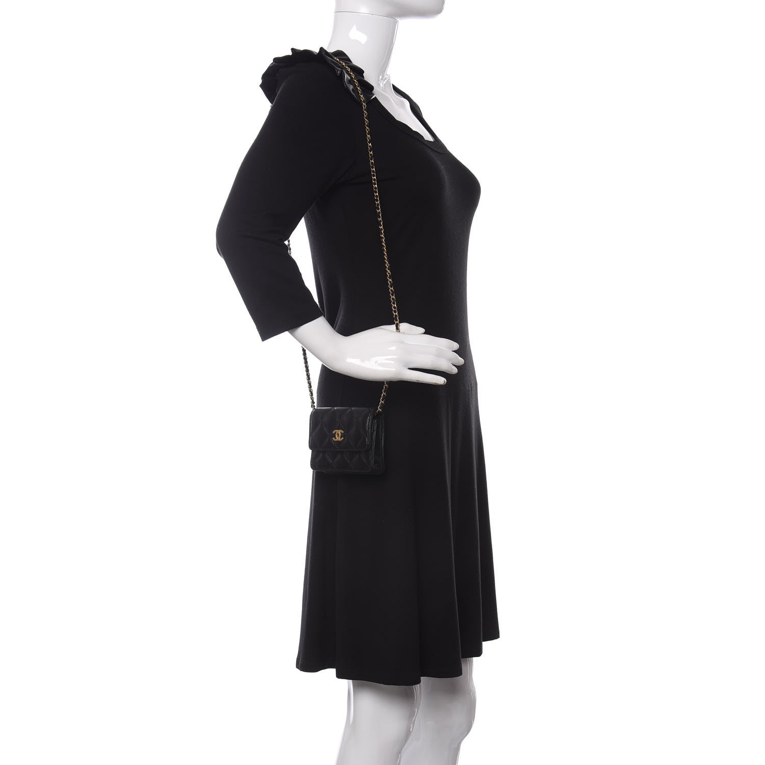 Chanel Lambskin Quilted Romance Clutch With Chain Black 2 of 12