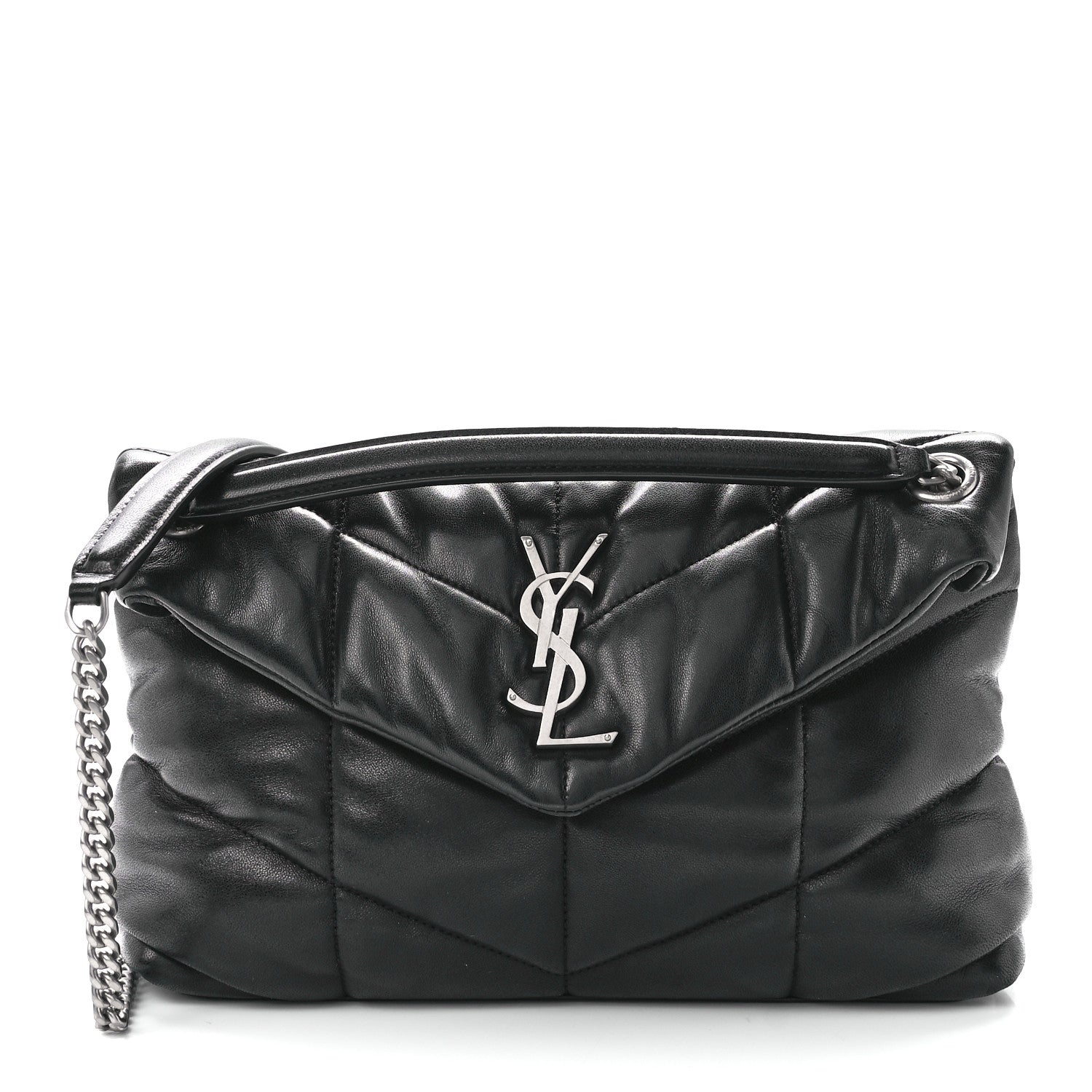 Saint Laurent Lambskin Quilted Small Loulou Puffer Monogram Chain Satchel Black 1 of 12