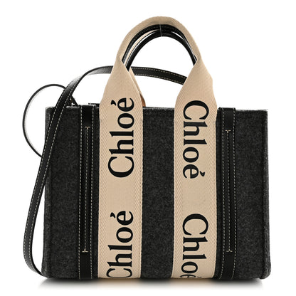 Chloe Felt Calfskin Small Woody Ribbon Tote With Strap Cashmere Grey 1 of 11