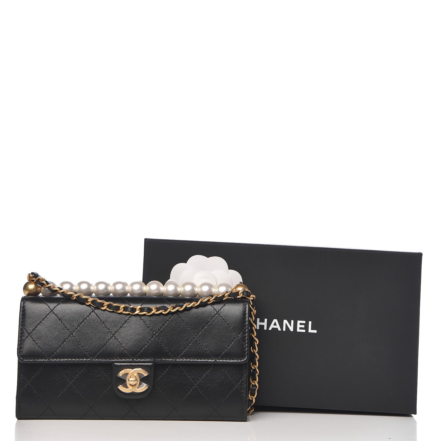 Chanel Goatskin Stitched Pearl Clutch With Chain Black 13 of 13