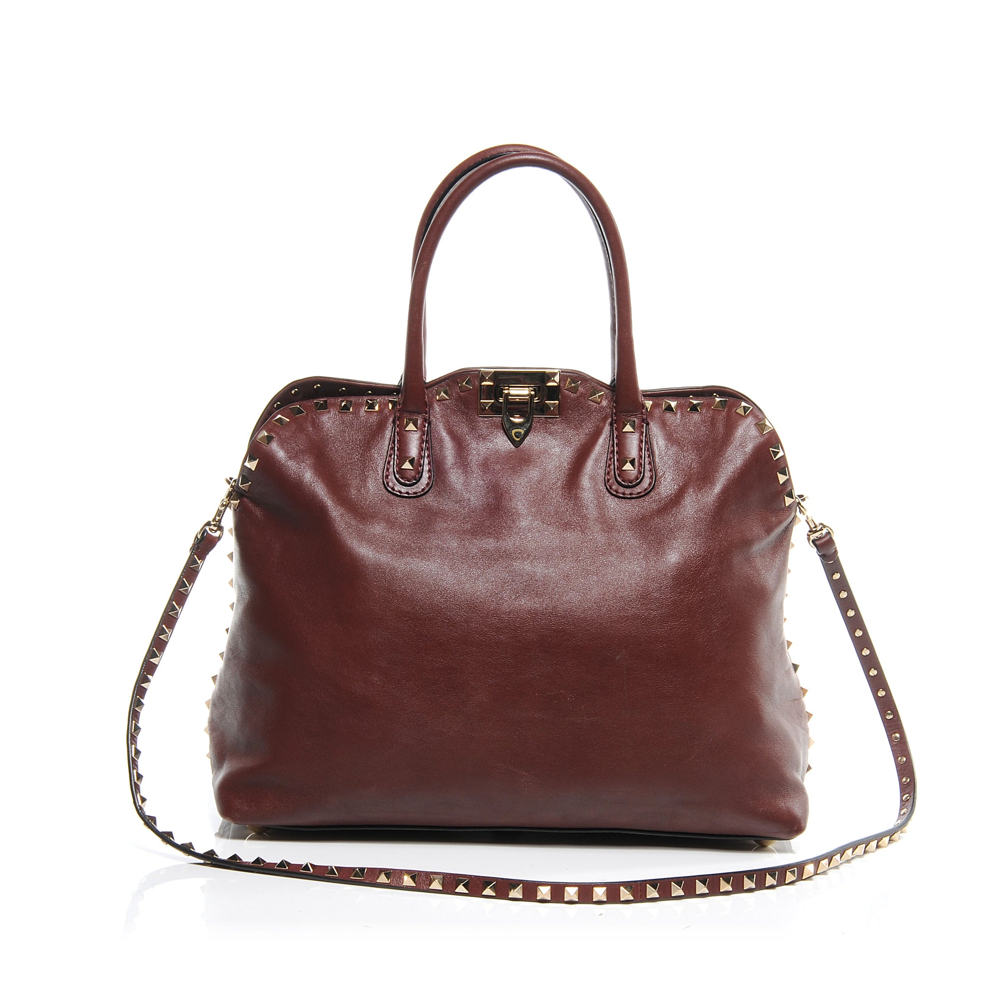 Valentino Garavani Leather Rockstud Dome Satchel Prun 1 of 7