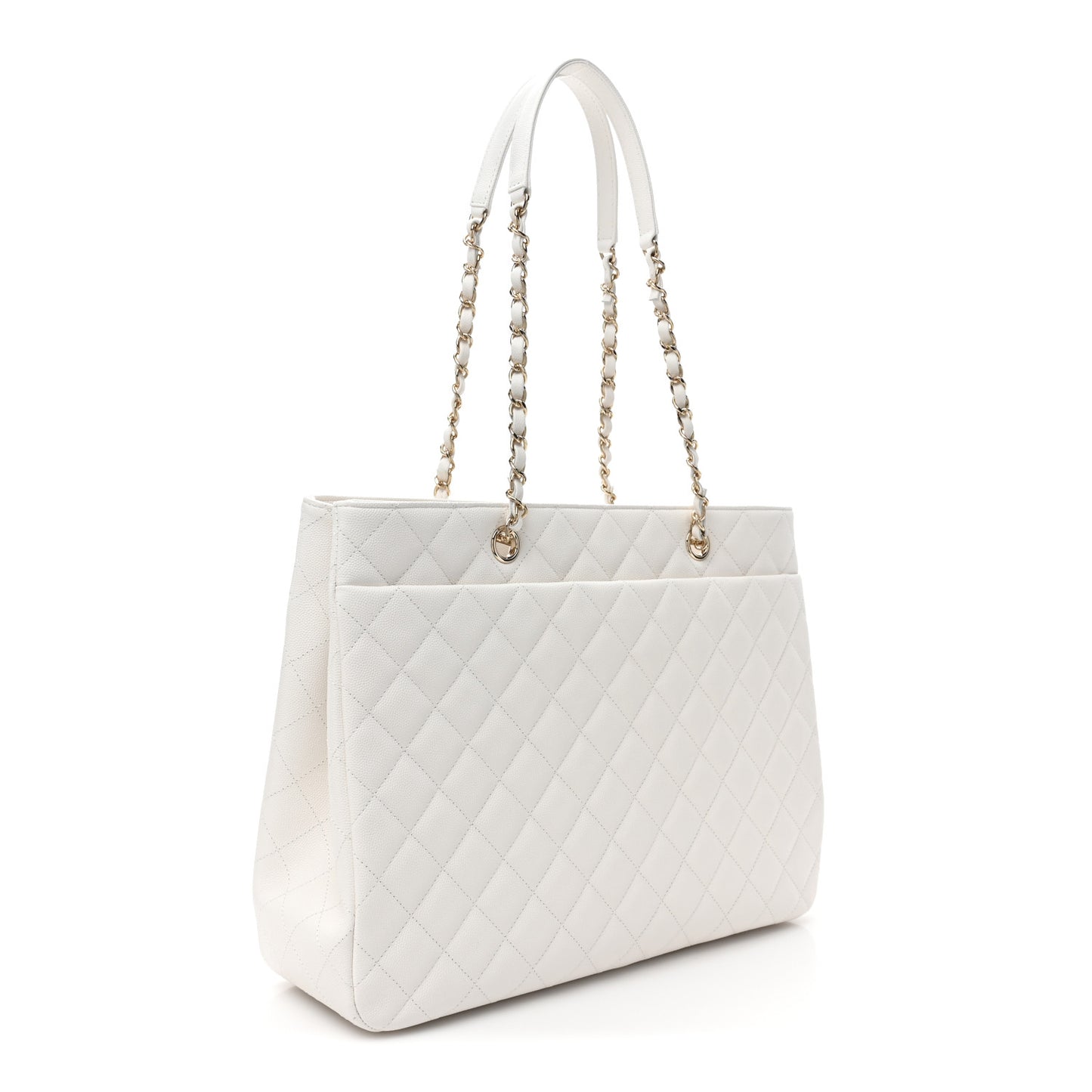 Caviar Quilted Large Classic Shopping Tote White