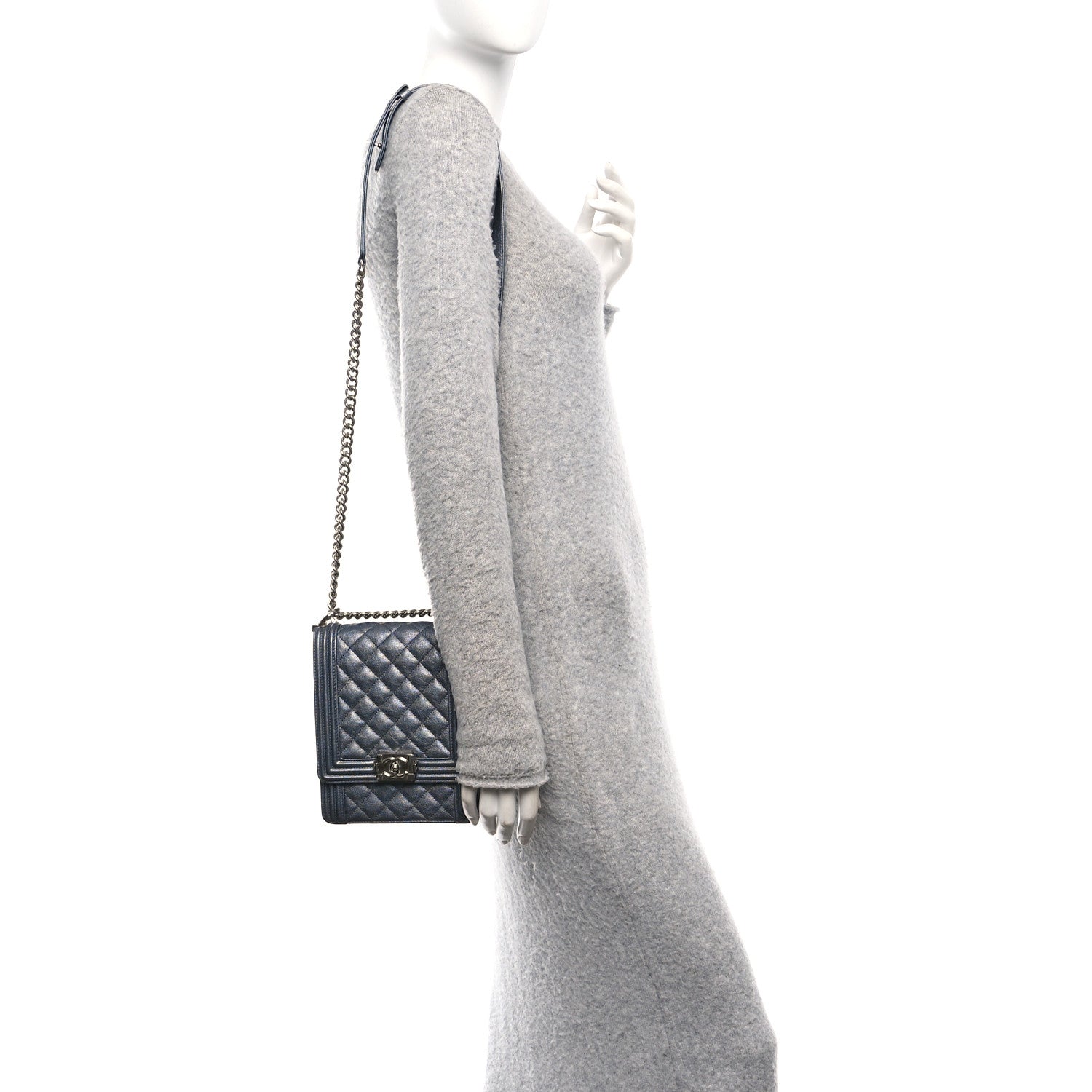 Chanel Iridescent Caviar Quilted North South Boy Flap Silver 3 of 21