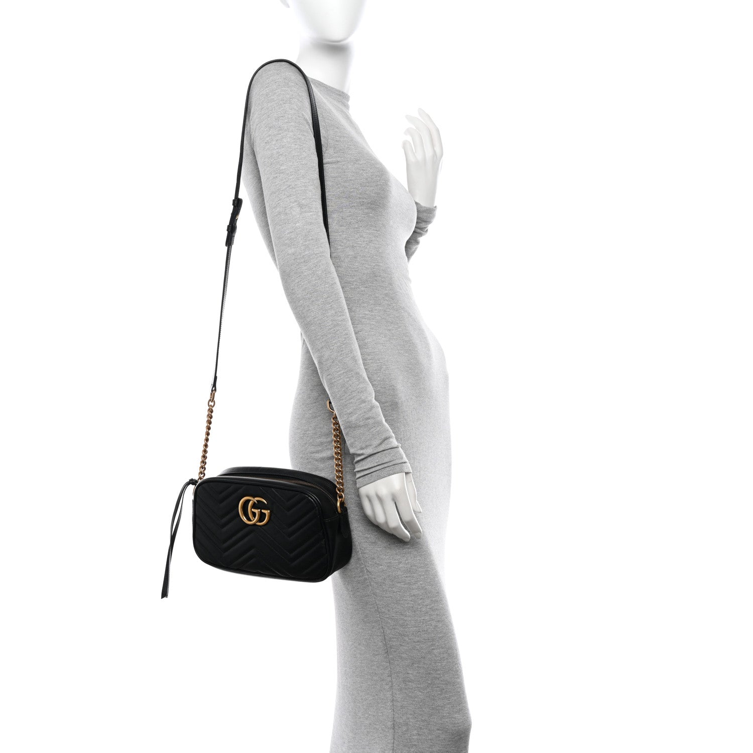 Gucci Calfskin Matelasse Small GG Marmont Chain Shoulder Bag Black 2 of 15