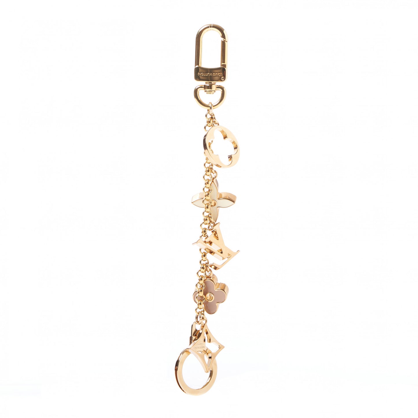 Brass Enamel Fleur De Monogram Bag Charm Chain Gold