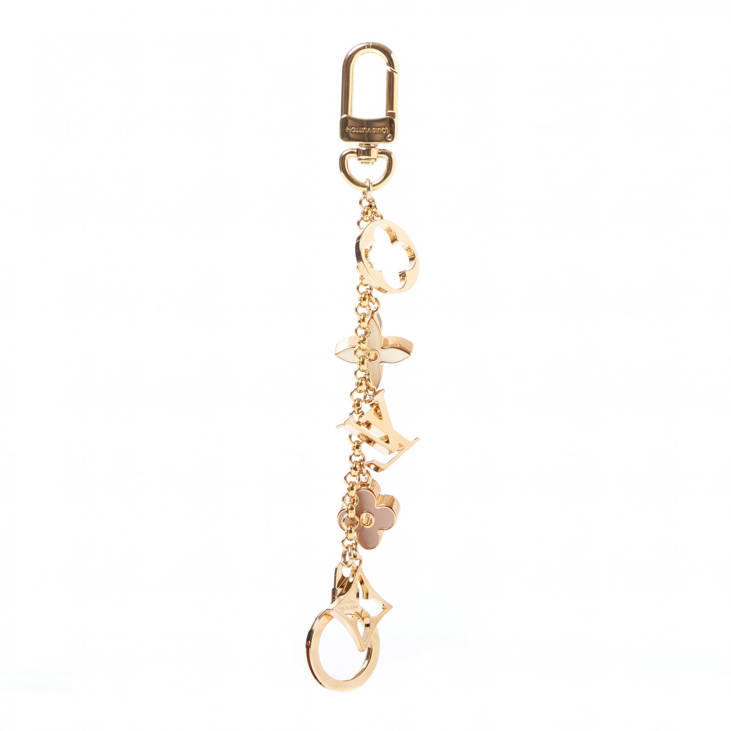 Louis Vuitton Brass Enamel Fleur De Monogram Bag Charm Chain Gold 1 of 5