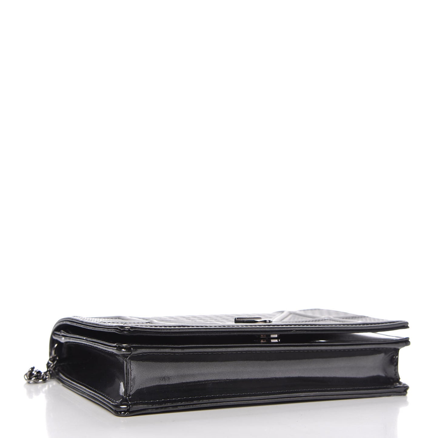 Metallic Patent Micro-Cannage Diorama Wallet on Chain Pouch Onyx Black