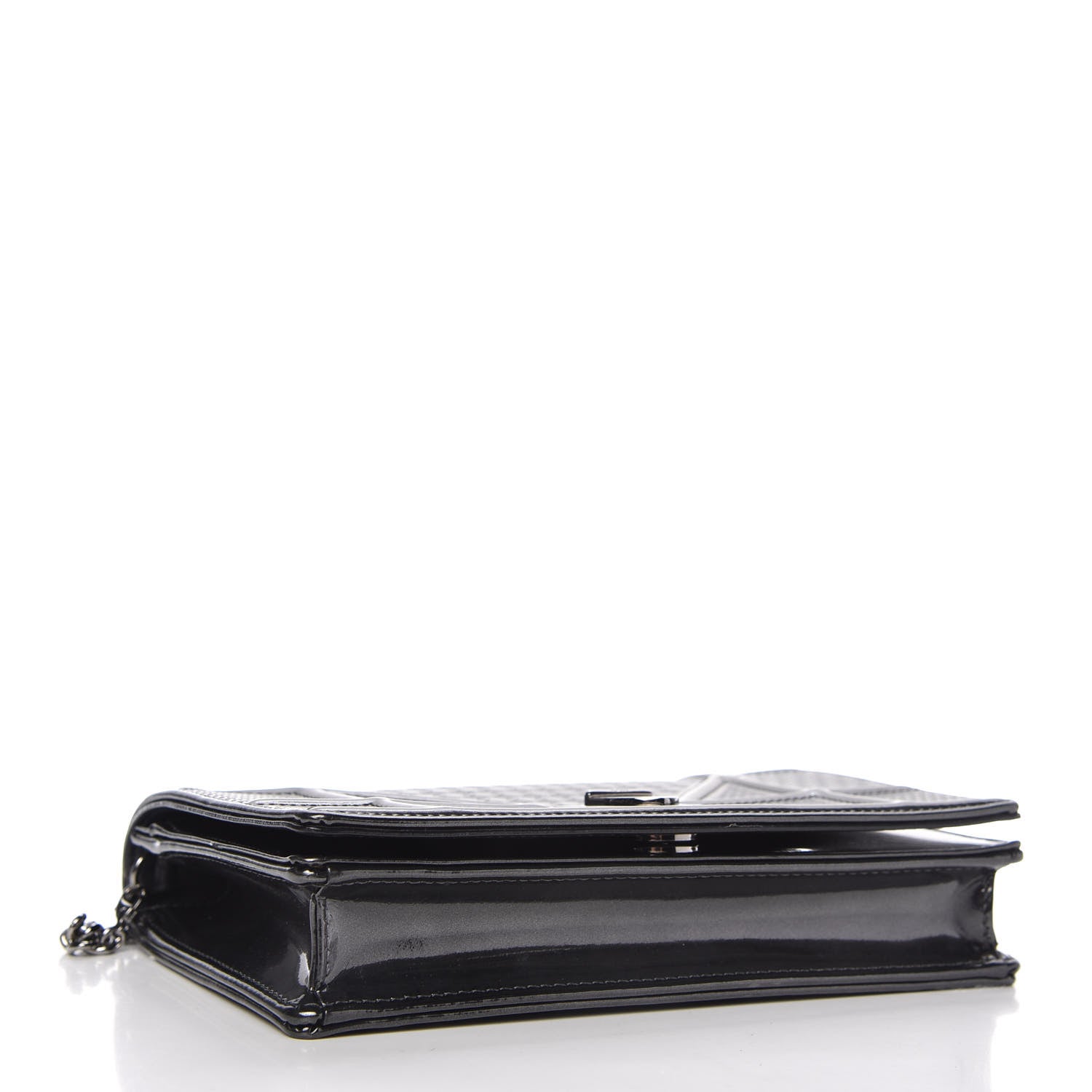 Christian Dior Metallic Patent Micro-Cannage Diorama Wallet on Chain Pouch Onyx Black 4 of 9