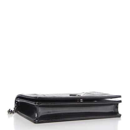 Christian Dior Metallic Patent Micro-Cannage Diorama Wallet on Chain Pouch Onyx Black 4 of 9