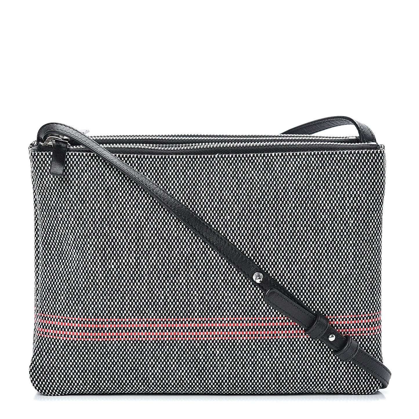 Cotton Canvas Large Trio Crossbody Bag Black White