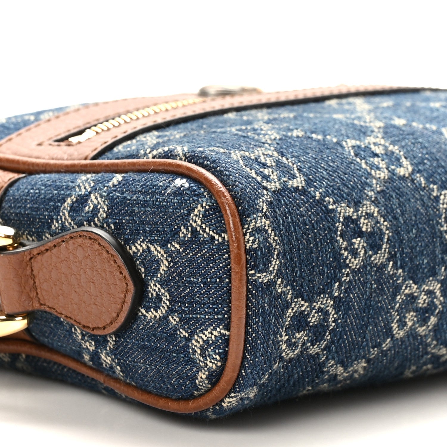Gucci New Denim GG Monogram Dollar Calfskin Mini Ophidia Shoulder Bag Blue Tea Cuir Epilog 8 of 9