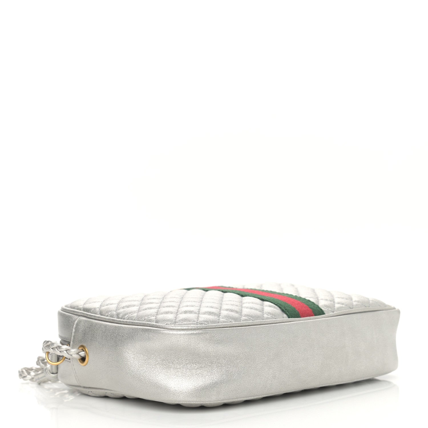 Gucci Laminated Nappa Web Trapuntata Small GG Shoulder Bag Argento 4 of 10