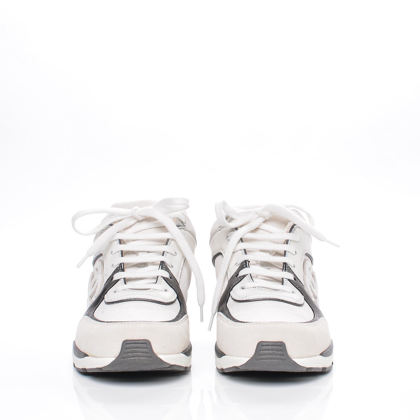 Suede Calfskin CC Sneakers 37 White Grey