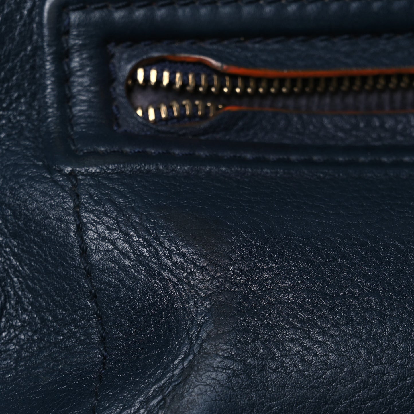 Supple Calfskin Large Phantom Luggage Navy Blue Orange