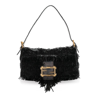 Fendi Iridescent Lizard Beaded Fringe Baguette Black 1 of 9