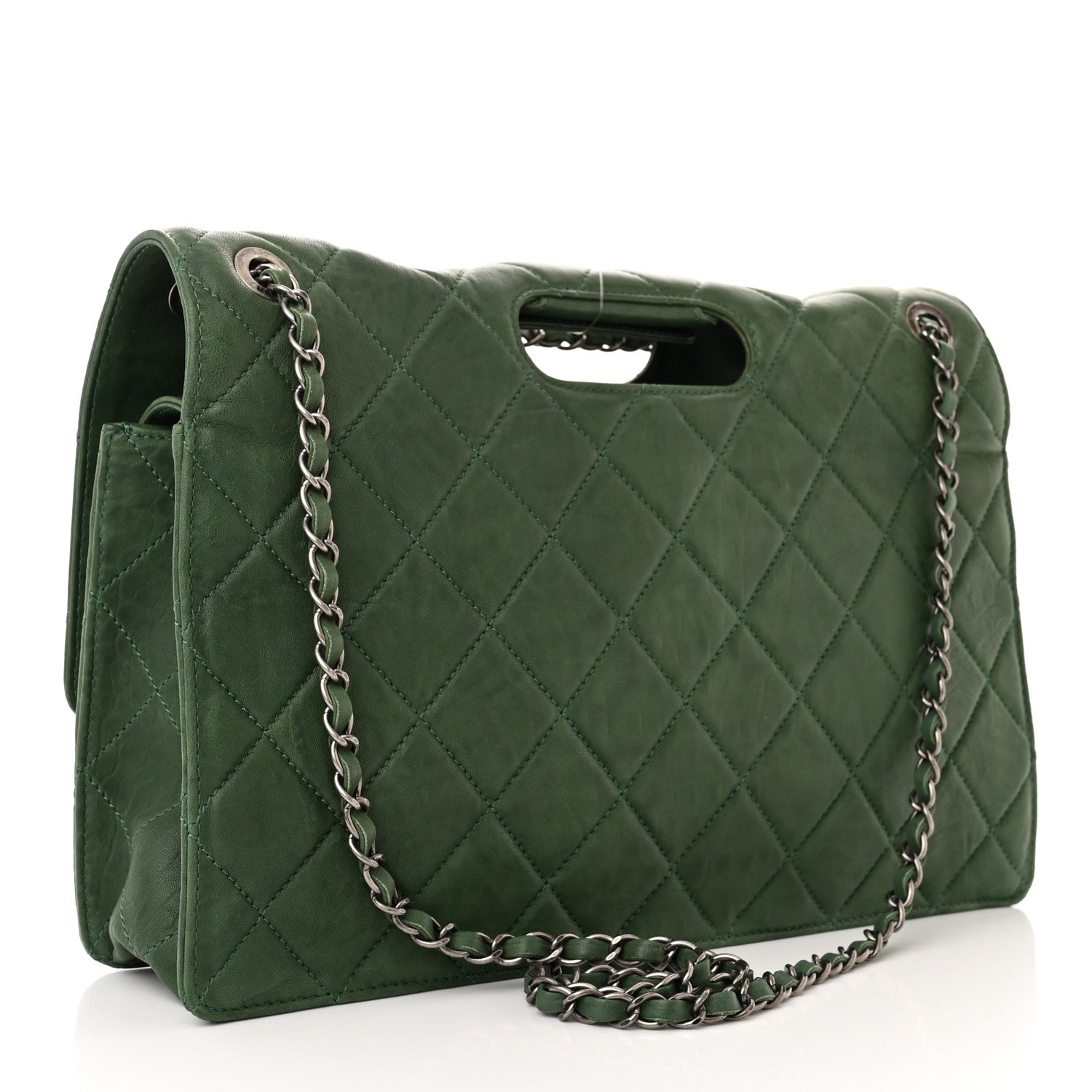 Chanel Washed Lambskin Quilted Maxi Take Away Flap Green 3 of 11