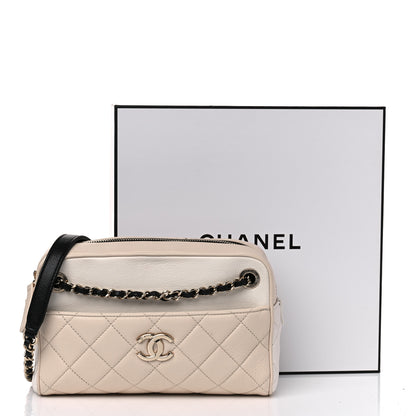 Chanel Goatskin Quilted Camera Case Beige White Black 10 of 10