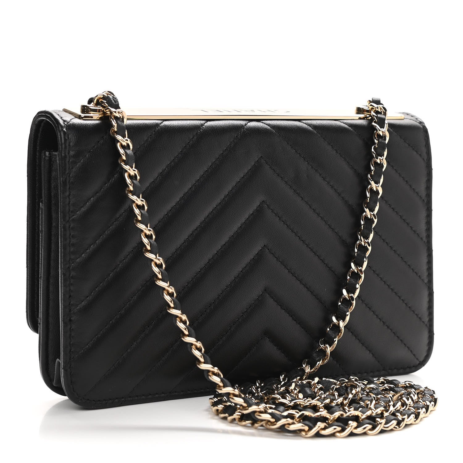 Chanel Lambskin Chevron Quilted Trendy CC Wallet On Chain WOC Black 3 of 12