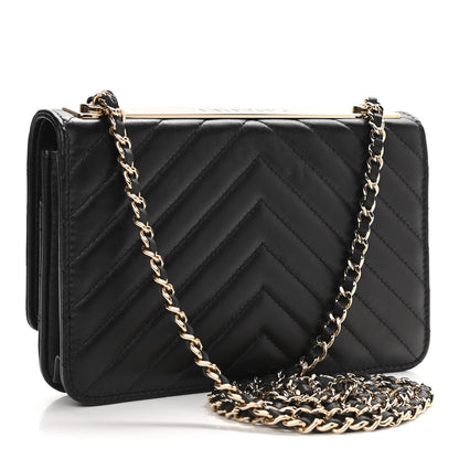 Chanel Lambskin Chevron Quilted Trendy CC Wallet On Chain WOC Black 3 of 12
