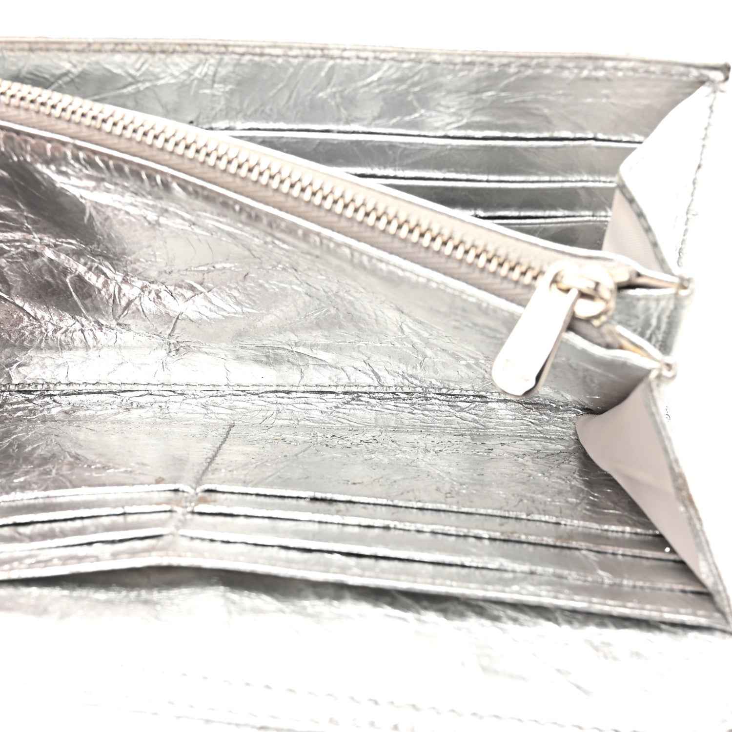 Christian Dior Metallic Crinkled Lambskin Diorama Croisiere Chain Wallet Silver 6 of 18