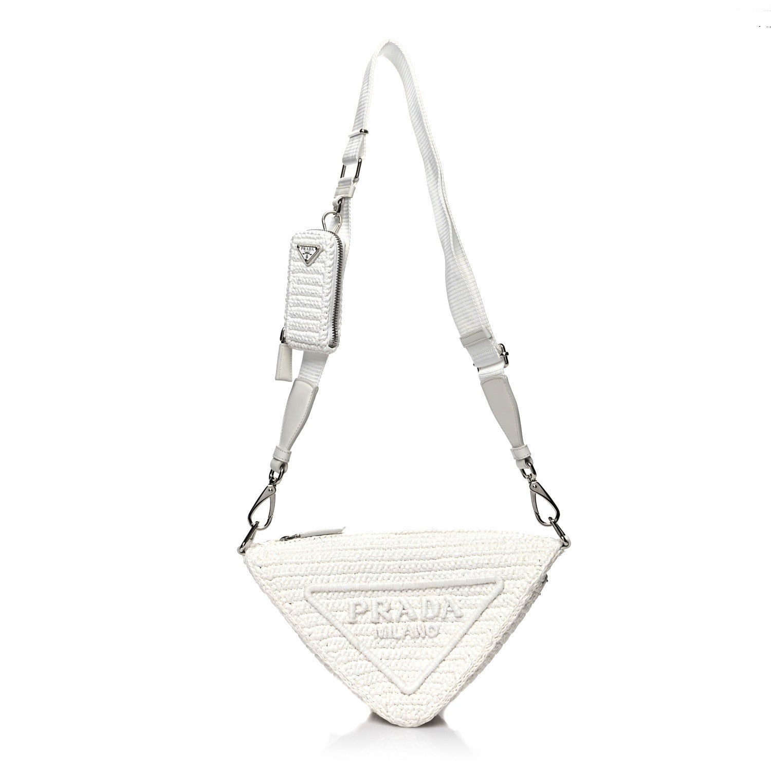 Prada Yarn Raffia Effect Crochet Triangle Shoulder Bag White 1 of 8