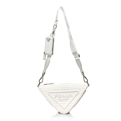 Prada Yarn Raffia Effect Crochet Triangle Shoulder Bag White 1 of 8