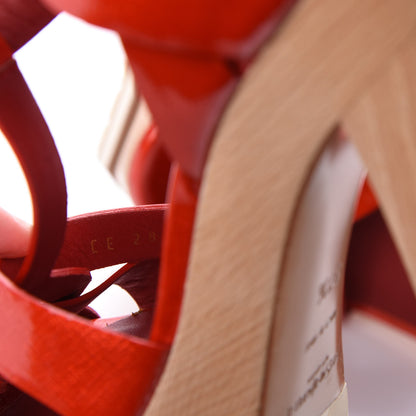 Saint Laurent Patent Wood Tribute 105 Platform Sandals 37.5 Red 10 of 11