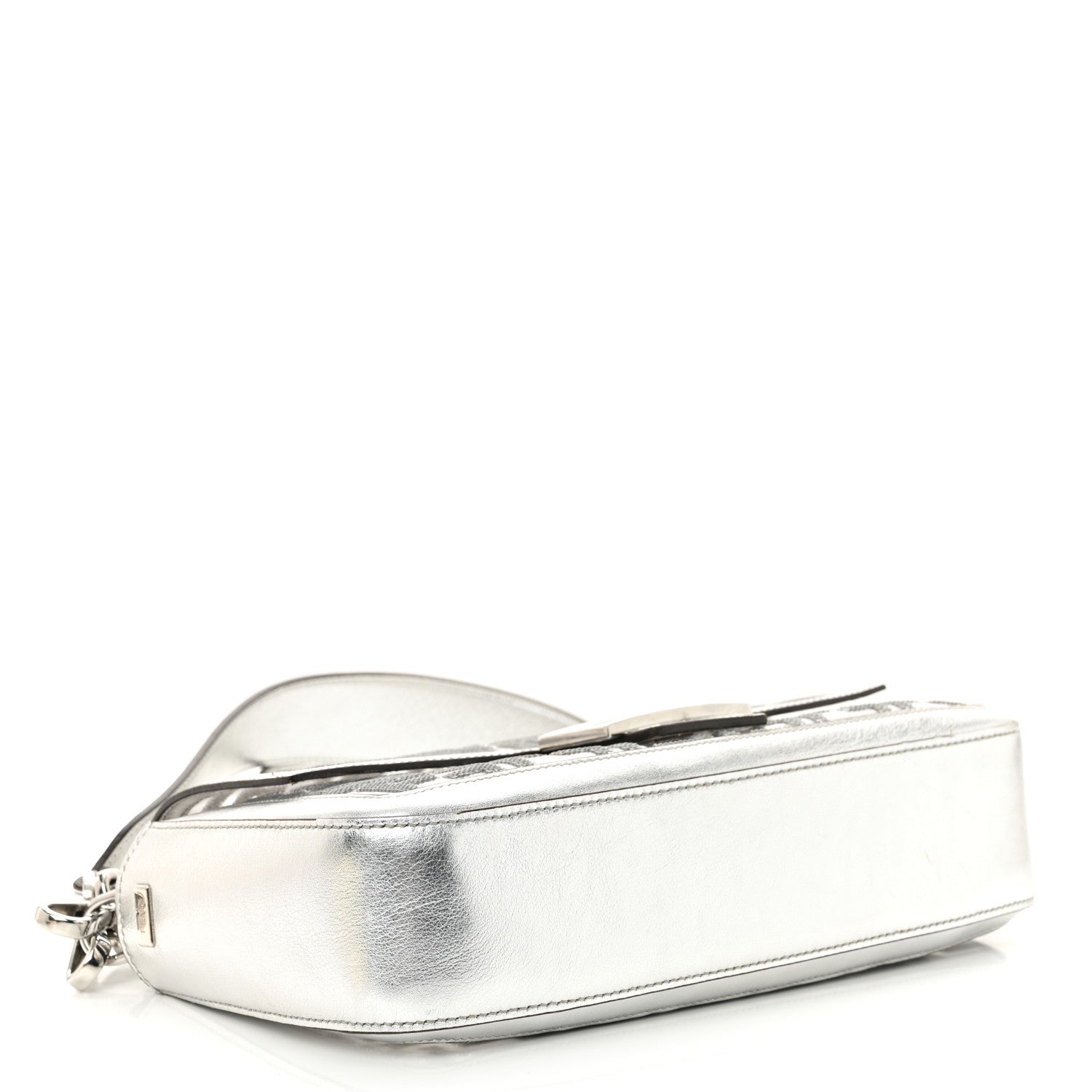 Fendi PVC Vitello Catalan Mirror Sequin FF Baguette Argento