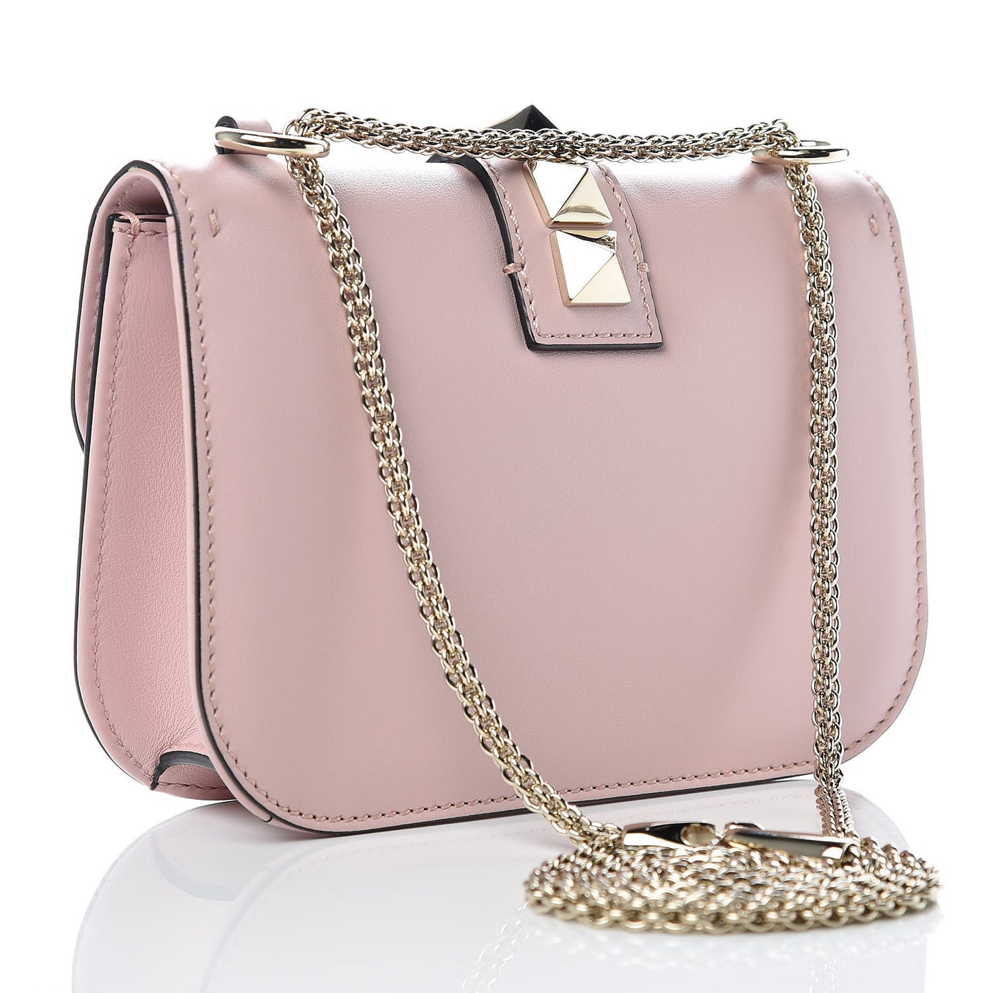 Vitello Small Glam Lock Rockstud Flap Water Rose