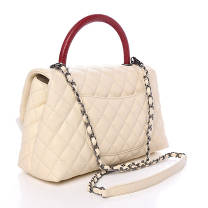 Chanel Caviar Lizard Quilted Small Coco Handle Flap White Red 4 of 9