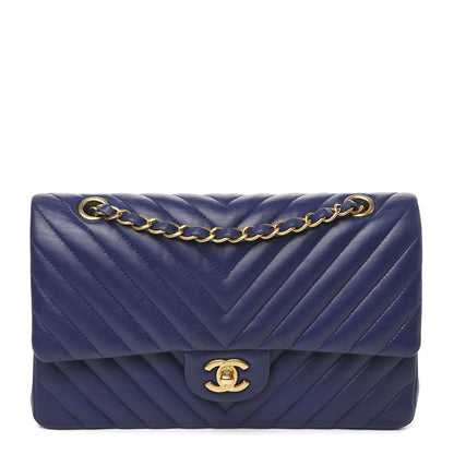 Chanel Lambskin Chevron Quilted Medium Double Flap Blue 1 of 11
