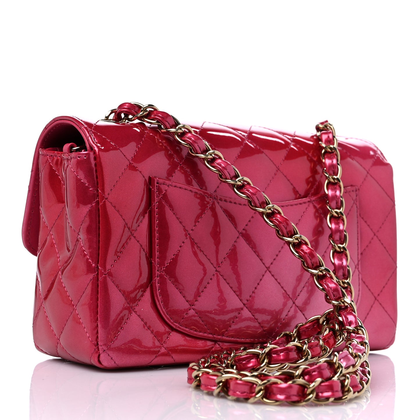 Shaded Patent Calfskin Quilted Mini Rectangular Flap Pink Dark Pink