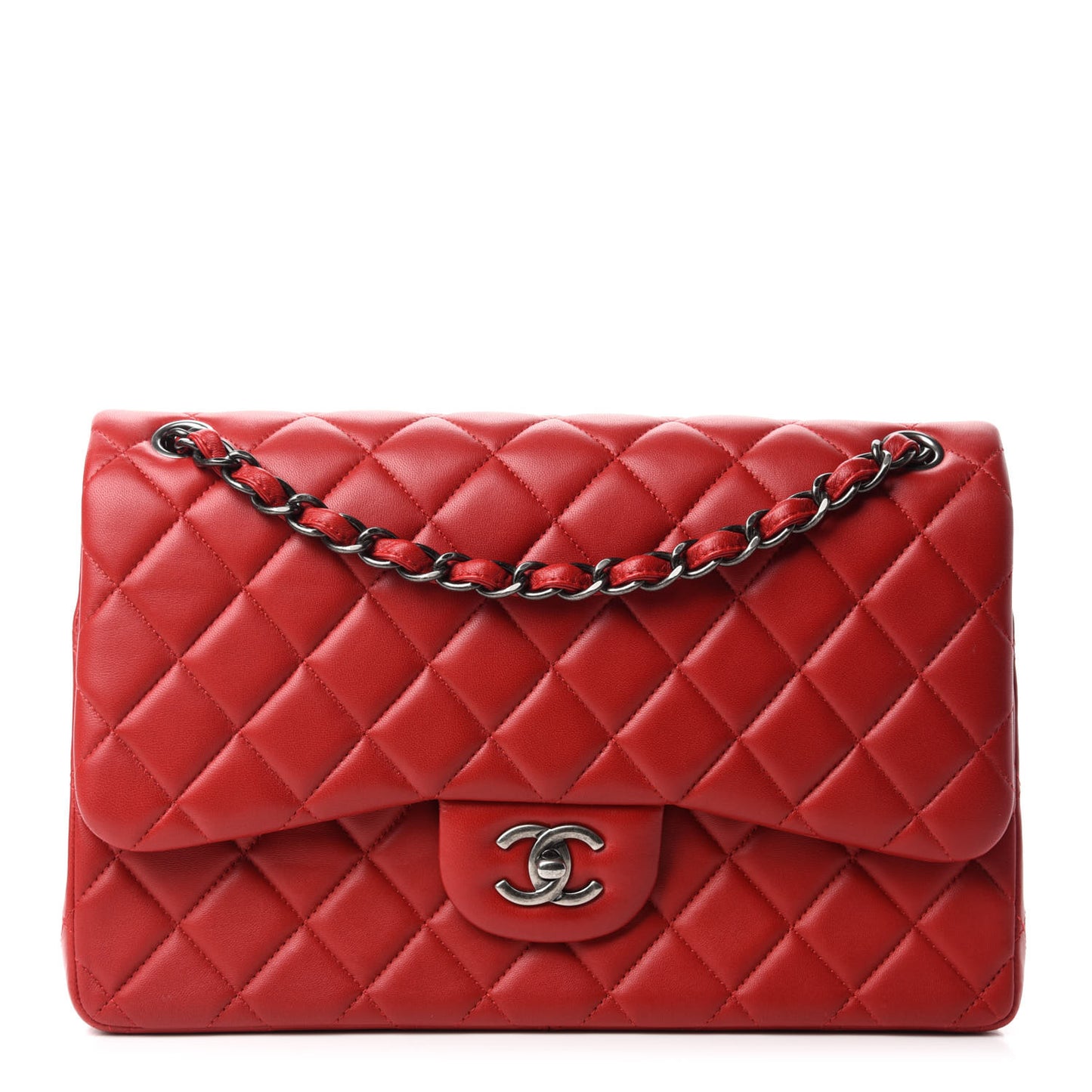 Lambskin Quilted Jumbo Double Flap Red